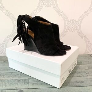 Chloe Sandals Wedge Suede Fringe Black 6.5